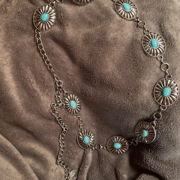 Metal concho chain belt turquoise main image 6